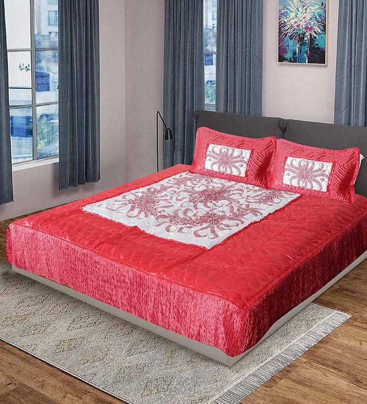 Fashionadobe Satin King Sized Bedding Set  (Orange)