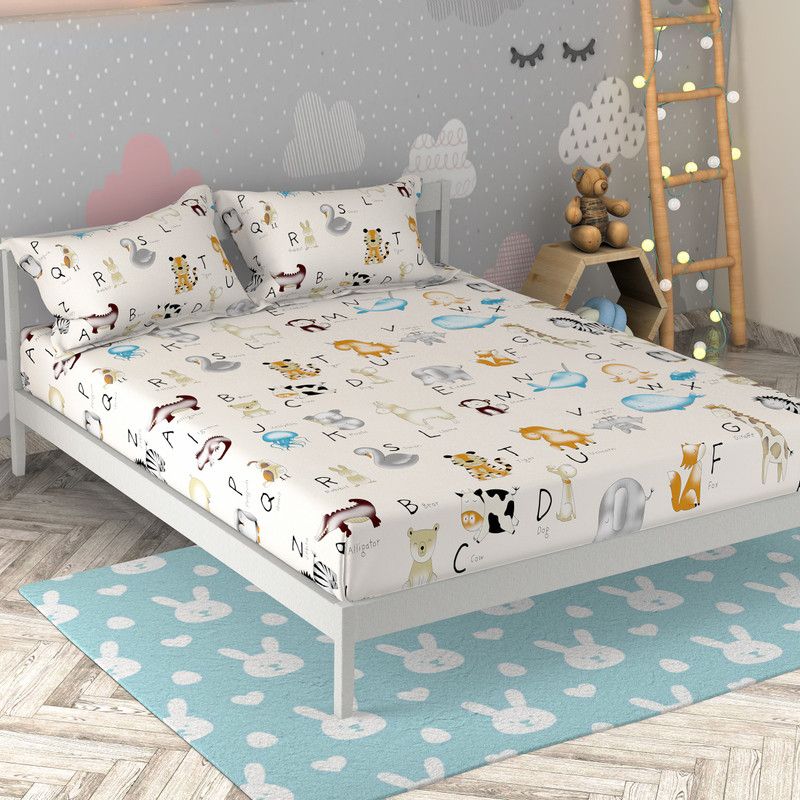 Miss & Chief by Flipkart 136 TC Cotton Queen Text Print Flat Bedsheet  (Pack of 1, Multicolor)