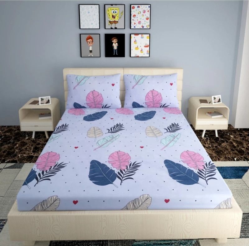 LOXICA 600 TC Cotton Queen Printed Fitted (Elastic) Bedsheet  (Pack of 1, blue and yellow)