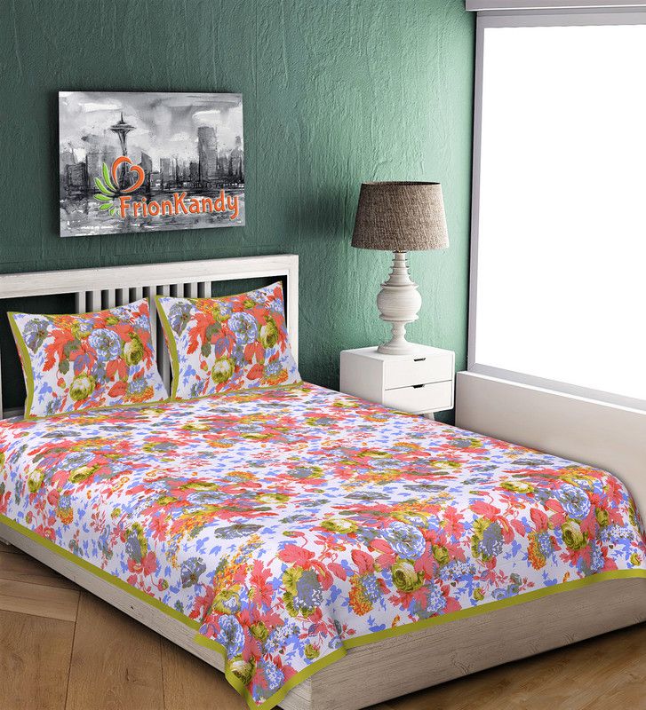 UrbanEra 240 TC Cotton Double Floral Flat Bedsheet  (Pack of 1, Green Multicolor)