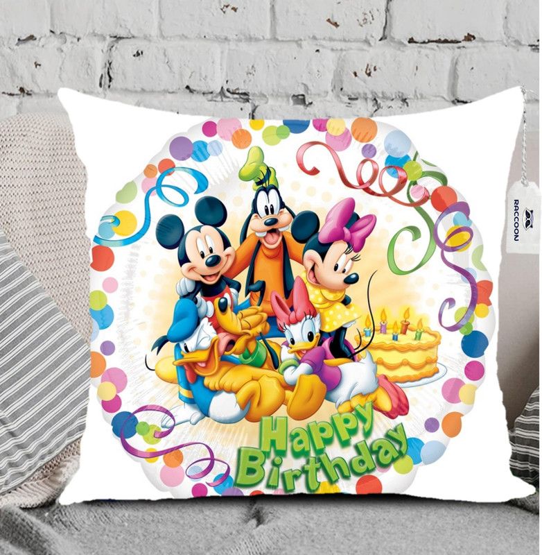 RACCOON Microfibre Toons & Characters Cushion Pack of 1  (Yellow)