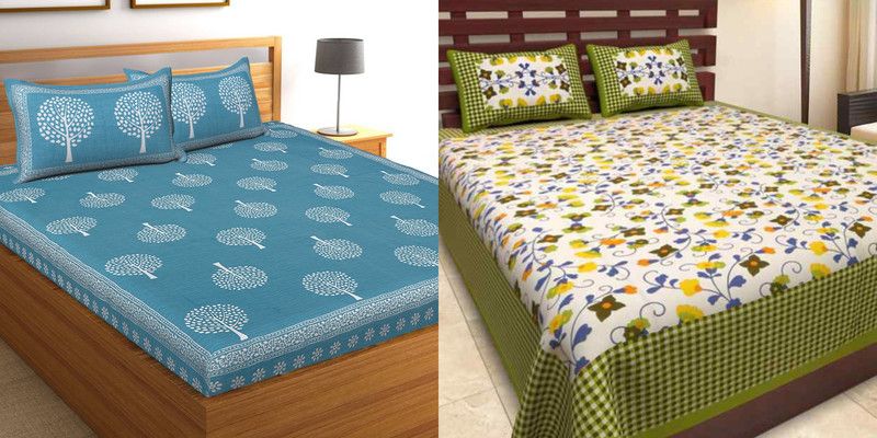 160 TC Cotton Double Floral Bedsheet  (Pack of 2, Blue)