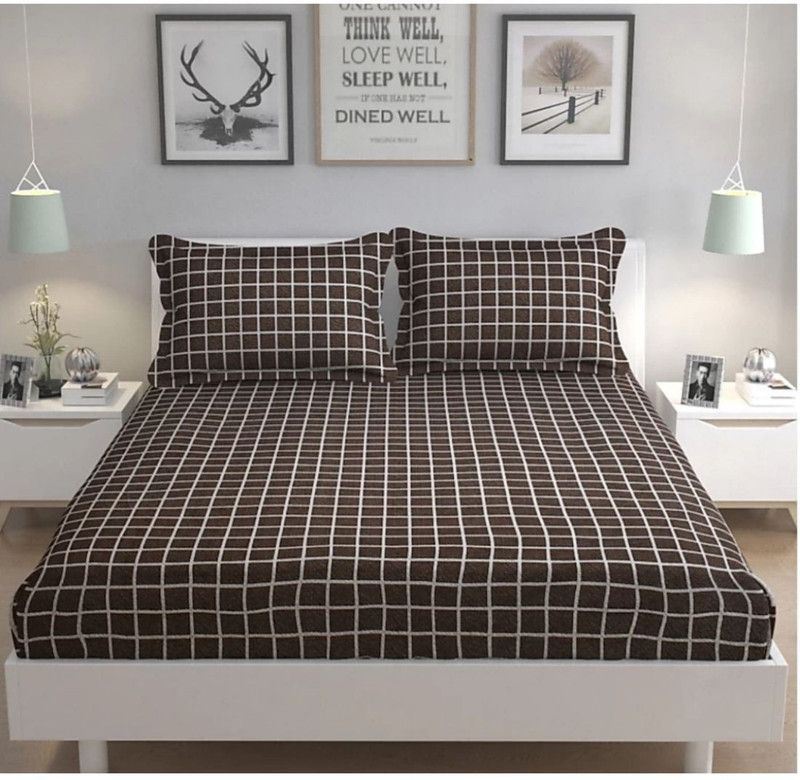 kitchDeco 240 TC Microfiber Double Checkered Flat Bedsheet  (Pack of 1, Multicolor)