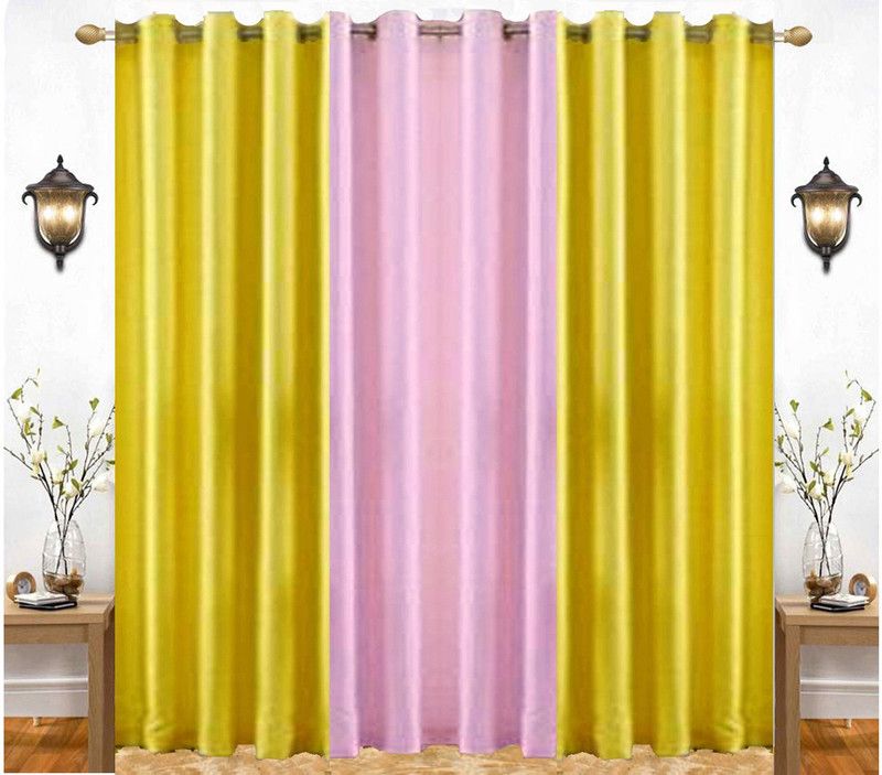 India Furnish 153 cm (5 ft) Polyester Semi Transparent Window Curtain (Pack Of 3)  (Plain, Baby Pink & Yellow)