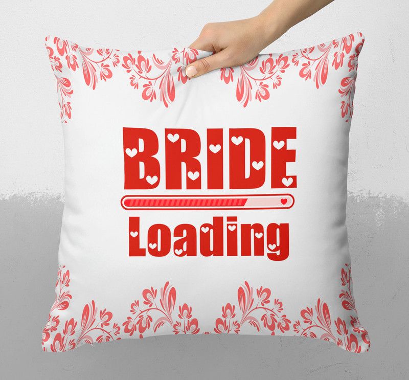 NH10 DESIGNS Bride Printed Cushion Cover with Filler 16x16 Inch for Wedding Gift- CPWT16CU 01 Microfibre Solid Cushion Pack of 1  (White)