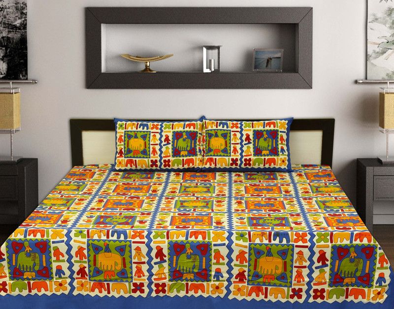 AANGAN 4 TC Cotton Double Text Print Flat Bedsheet  (Pack of 1, White)