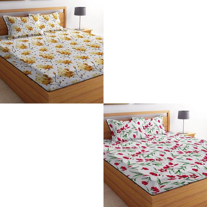 180 TC Microfiber Double Printed Bedsheet  (Pack of 2, Multi)