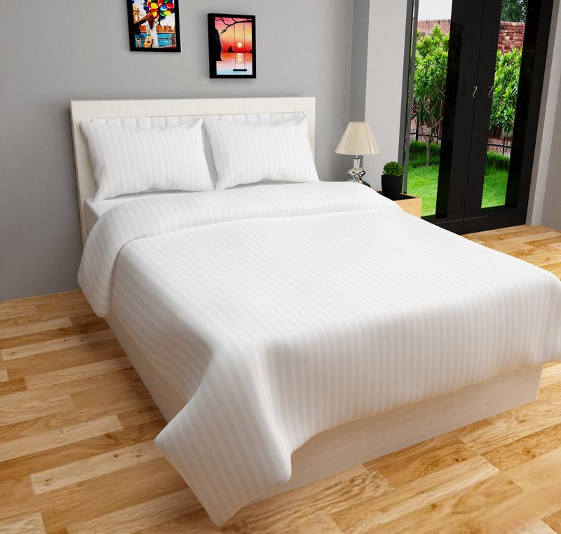 GRACE FULL 180 TC Satin King Floral Flat Bedsheet  (Pack of 1, White)