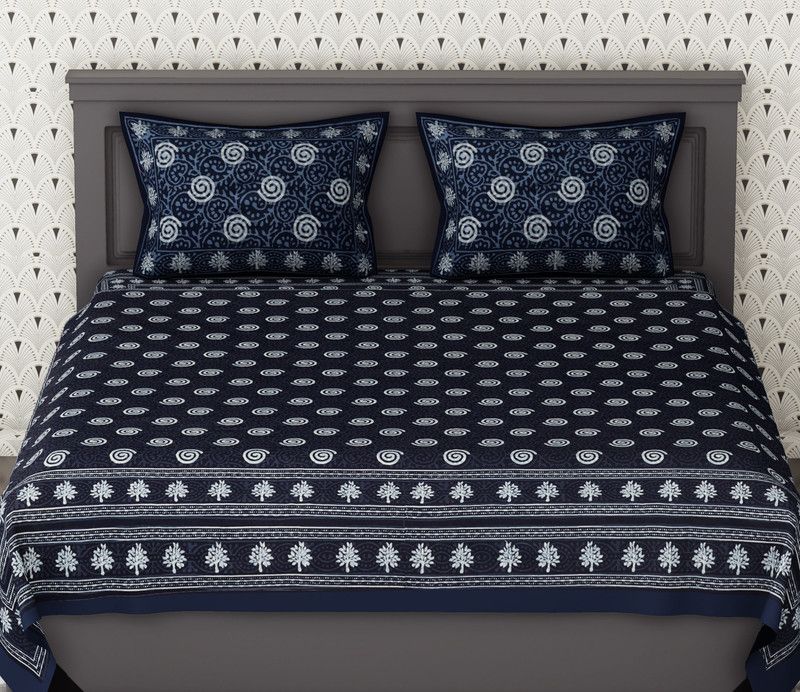 Flipkart SmartBuy 120 TC Cotton Double Floral Flat Bedsheet  (Pack of 1, Blue)