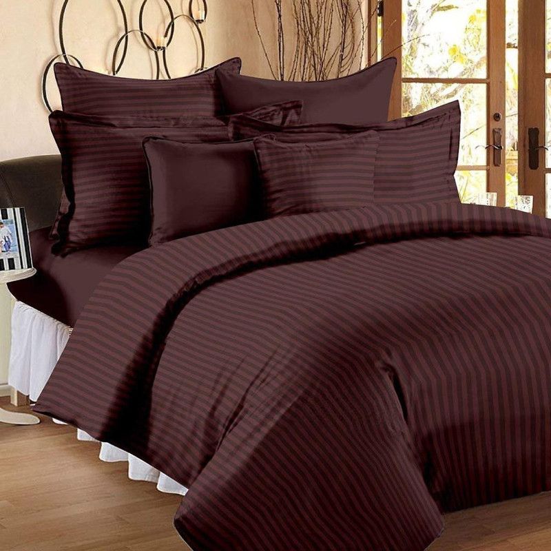 AMIGOS 210 TC Microfiber Double Striped Flat Bedsheet  (Pack of 1, Coffee)