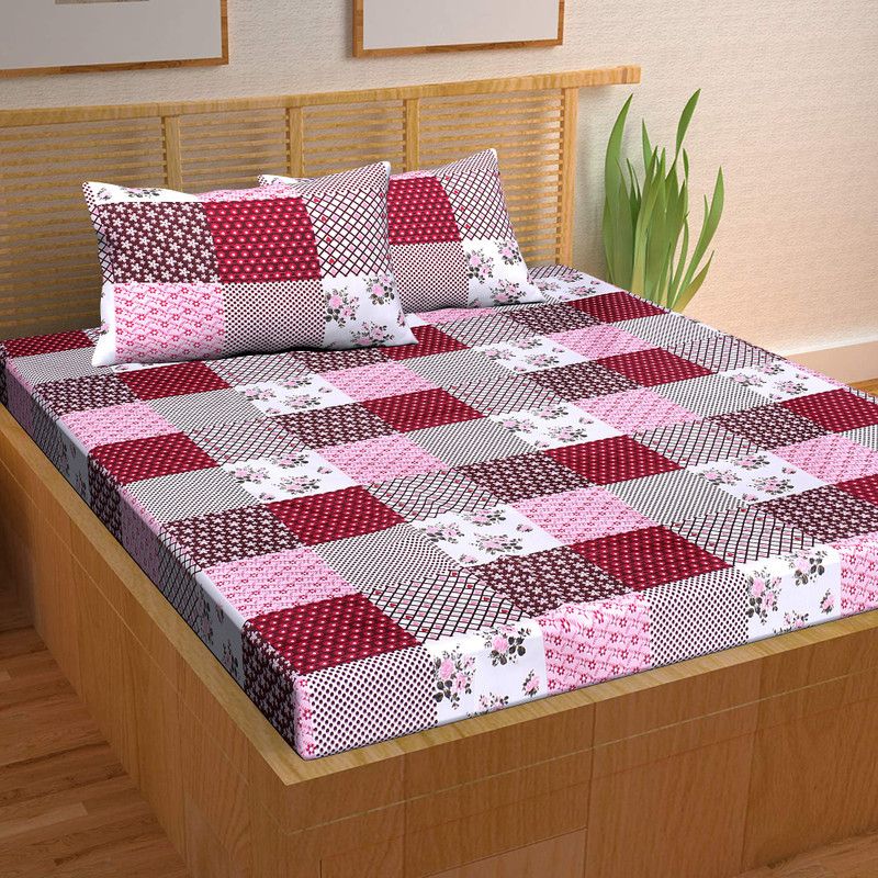 ATHARV CREATIONS 144 TC Cotton Double Printed Flat Bedsheet  (Pack of 1, Multicolor)
