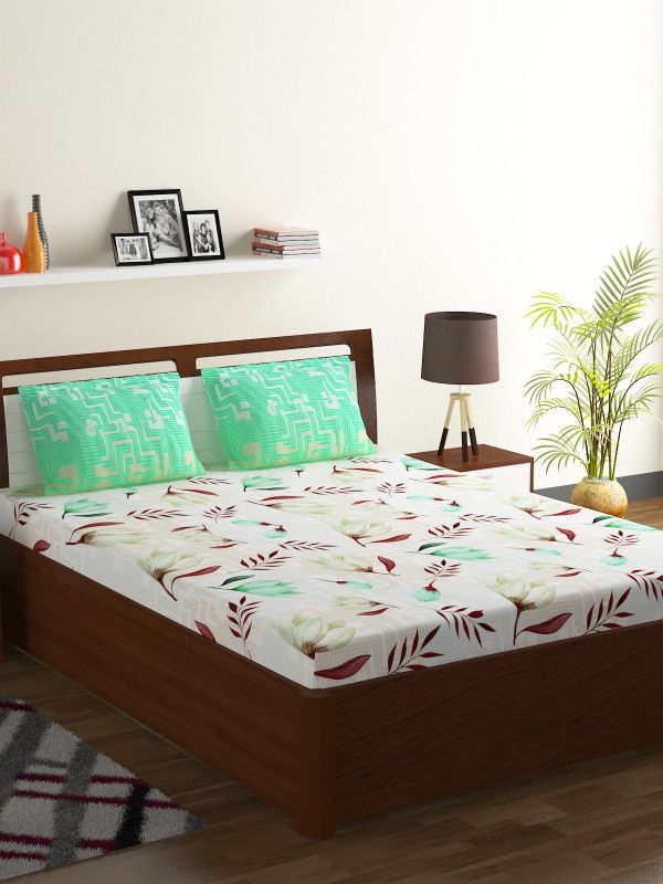 Bombay Dyeing 104 TC Cotton Double Floral Flat Bedsheet  (Pack of 3, Green)