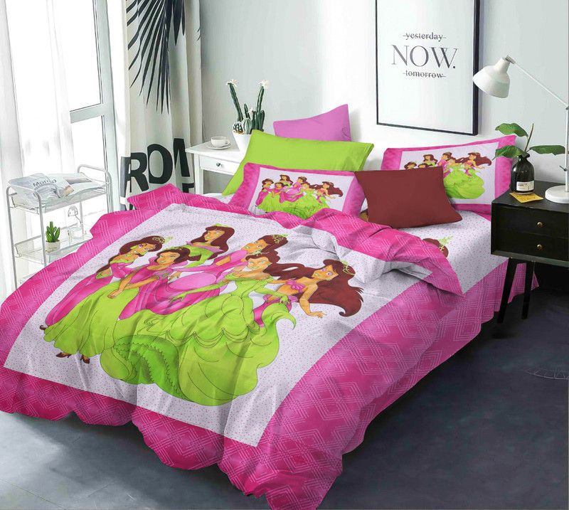 Urban Linens 160 TC Cotton Double Cartoon Flat Bedsheet  (Pack of 1, Pink & White)