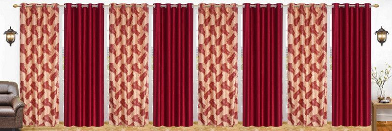 Flossy 212 cm (7 ft) Polyester Semi Transparent Door Curtain (Pack Of 8)  (Abstract, Maroon)
