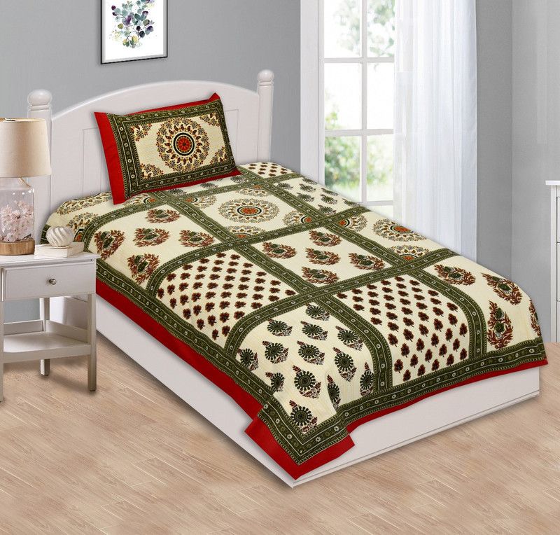 Shree Radhe Creations 200 TC Cotton Single Floral Flat Bedsheet  (Pack of 2, Multicolor)
