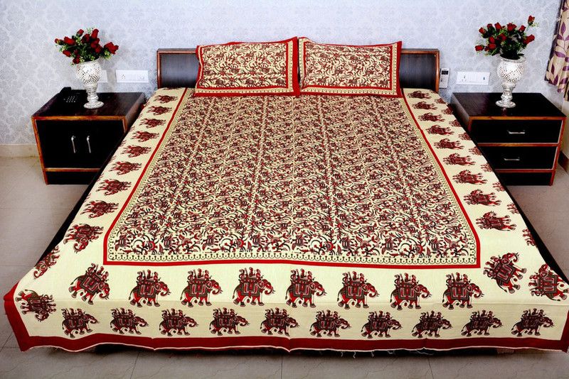 COTTON CHOICE 170 TC Cotton Double Printed Flat Bedsheet  (Pack of 1, Multicolor)