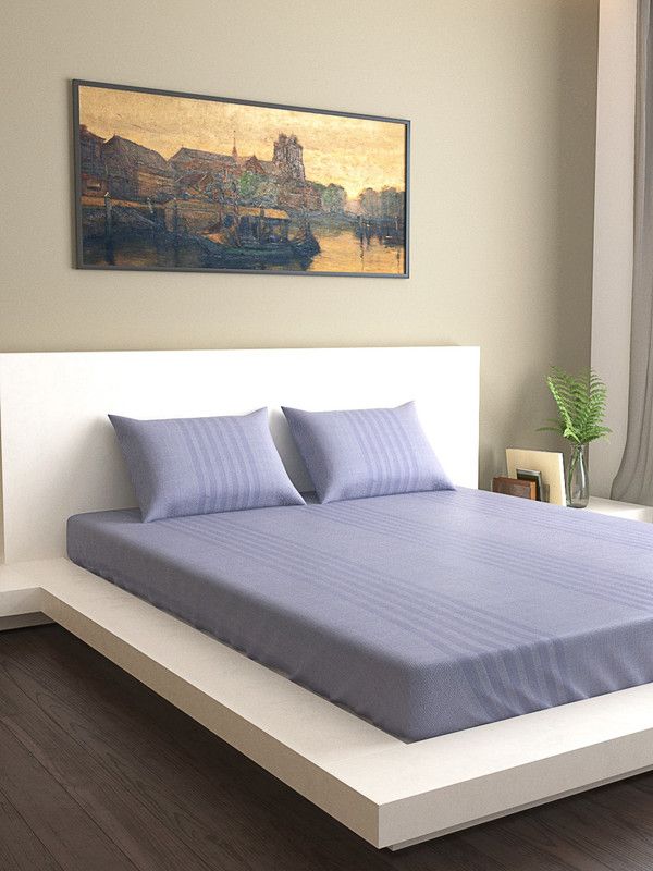 Mark Home 400 TC Cotton Single Striped Flat Bedsheet  (Pack of 1, Aqua)