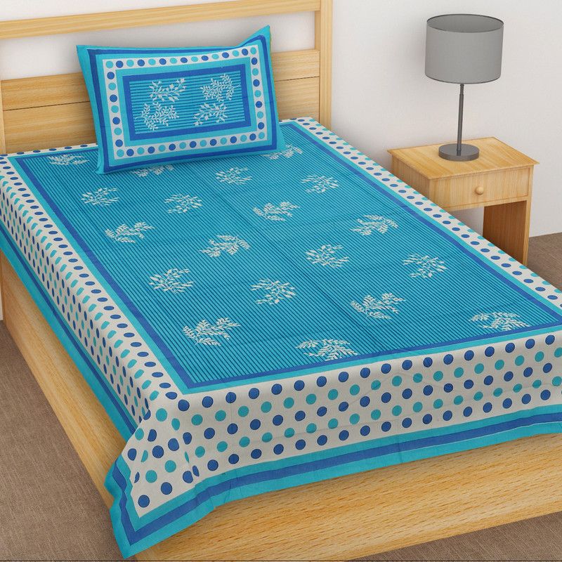 Indram 140 TC Cotton Single Printed Flat Bedsheet  (Pack of 1, Sky Blue)