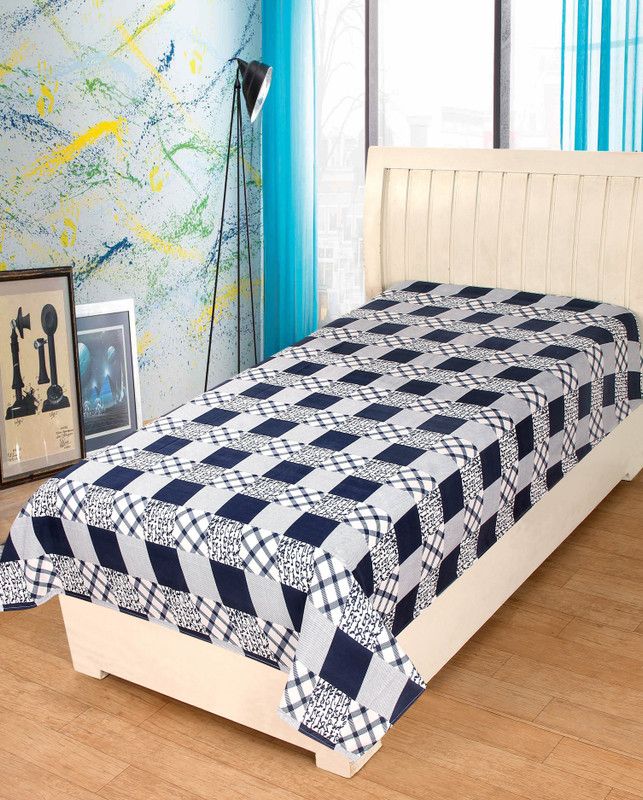 HOME FASHIONS 150 TC Cotton Single Checkered Flat Bedsheet  (Pack of 1, White)