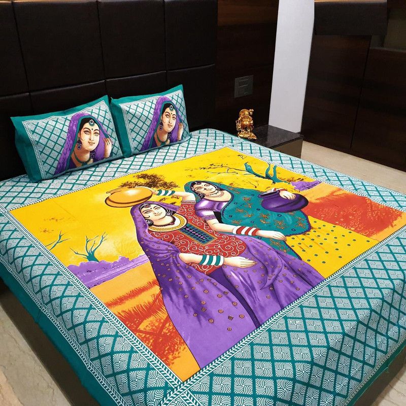 SOMYA GEMS 190 TC Cotton Double Printed Flat Bedsheet  (Pack of 1, multicolor3)