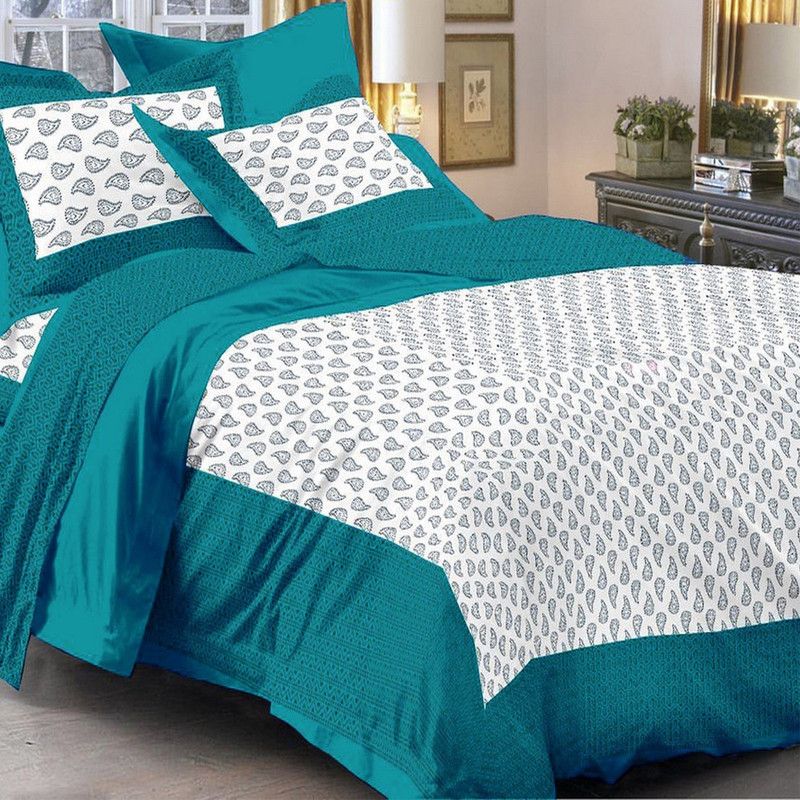 BADGUJAR 280 TC Cotton King Paisley Flat Bedsheet  (Pack of 1, Green)