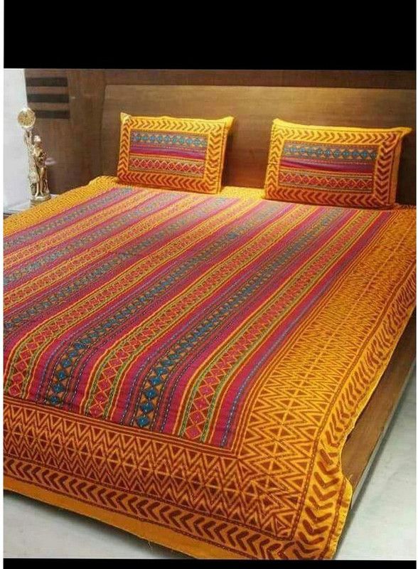 UNIVERSAL TRADER 150 TC Cotton Double Printed Flat Bedsheet  (Pack of 1, Musted)