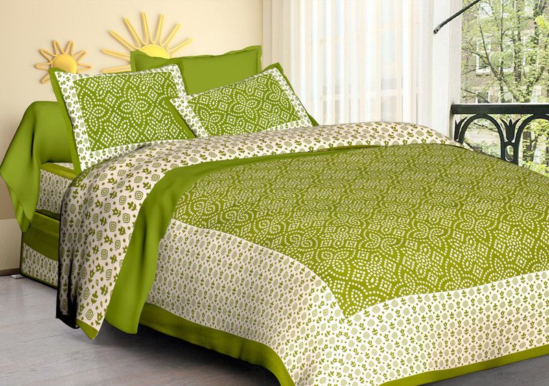 GUPTNATH 144 TC Cotton Double Printed Flat Bedsheet  (Pack of 1, Green)