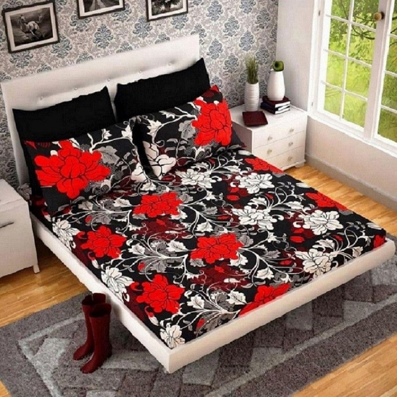 Twinkle Star's 144 TC Polycotton Double 3D Printed Flat Bedsheet  (Pack of 1, Black)