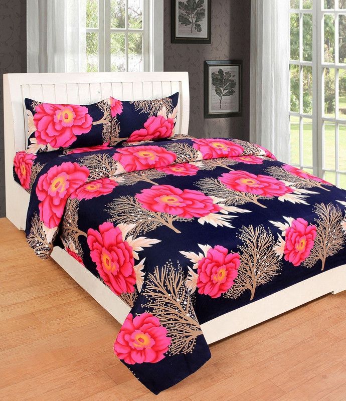 VORDVIGO 150 TC Polycotton Double Floral Flat Bedsheet  (Pack of 1, Red Purple)