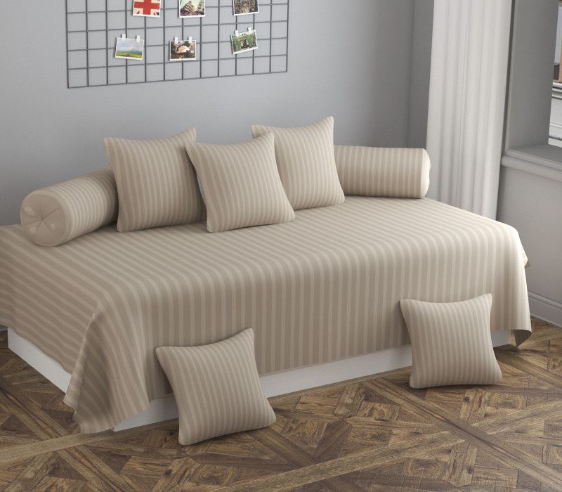 XMBUG Polycotton Striped Diwan Set  (White)