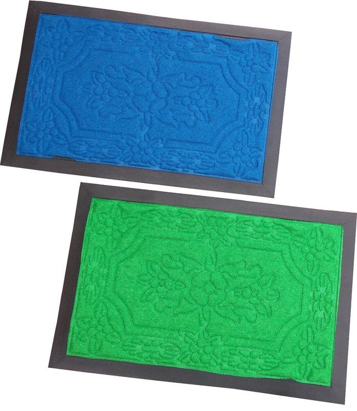 Hot Dealzz PVC (Polyvinyl Chloride) Door Mat  (Green, Blue, Medium, Pack of 2)