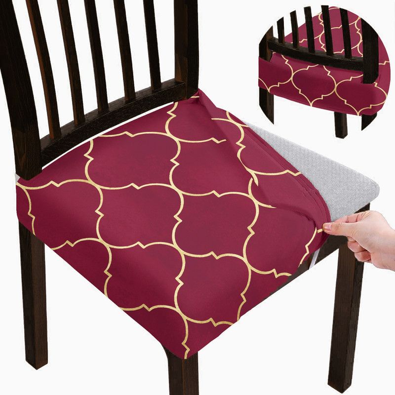 DECORIAN Polycotton Floral Chair Cover  (Maroon Diamond Pack of 6)