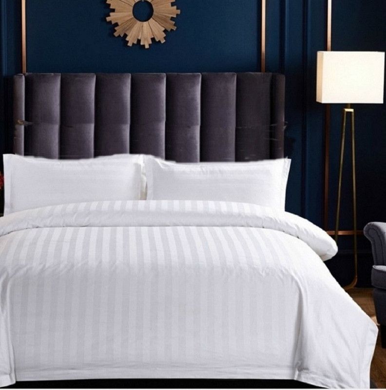 fashion home 188 TC Cotton Double Striped Flat Bedsheet  (Pack of 1, White)