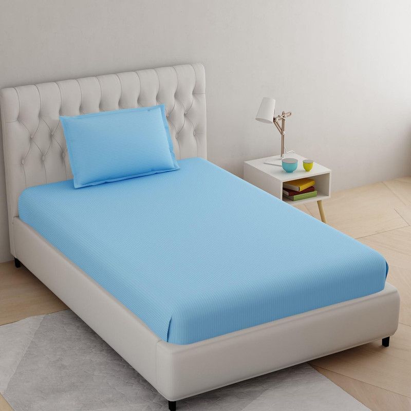 Jaxmom 210 TC Cotton Single Striped Flat Bedsheet  (Pack of 1, Sky-Blue)