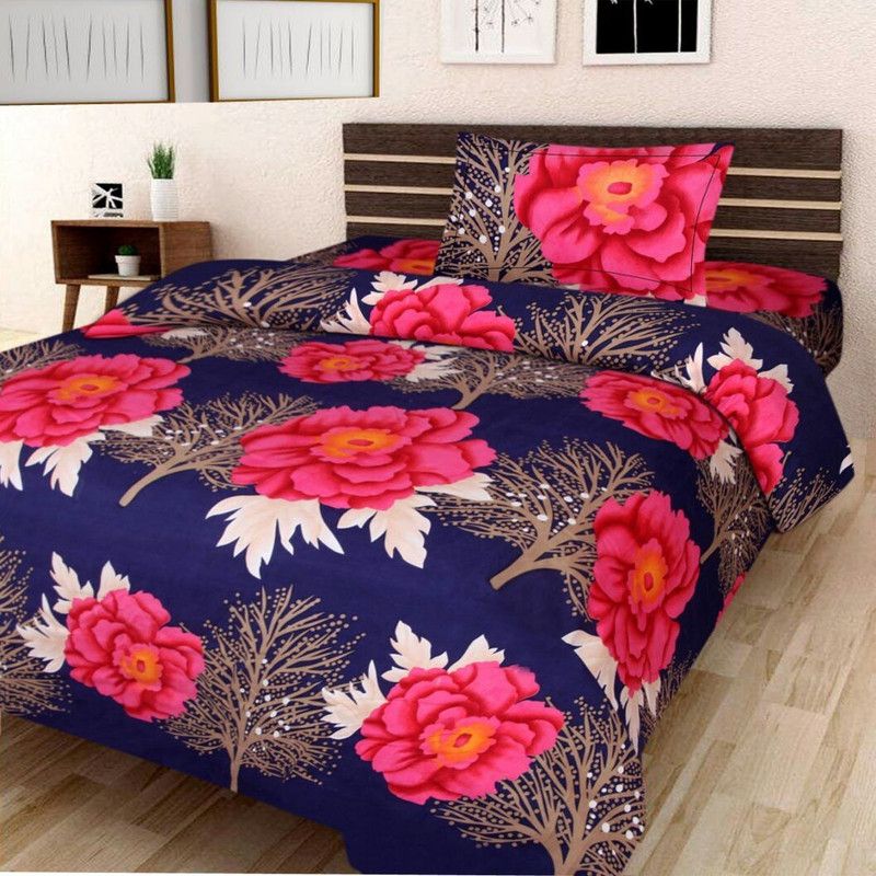Twinkle Star's 180 TC Polycotton Single Floral Flat Bedsheet  (Pack of 1, Red)