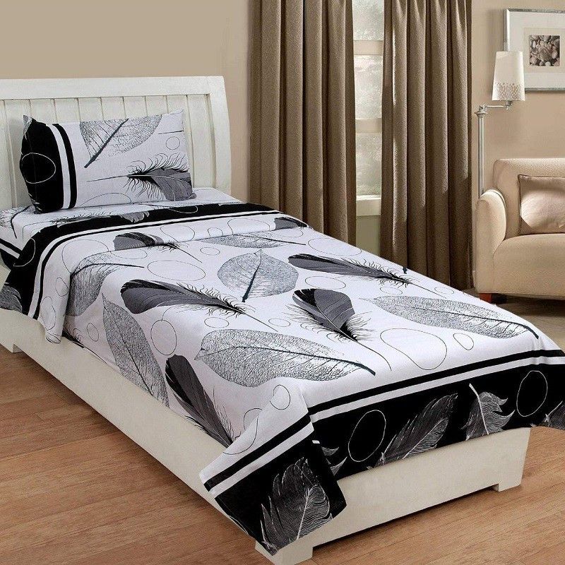KRISHNDECOR 151 TC Polycotton Single 3D Printed Flat Bedsheet  (Pack of 1, White)
