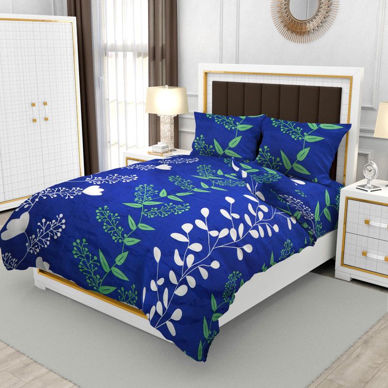 Microfiber Double Bedsheet  (Pack of 1, Blue, Multicolor)