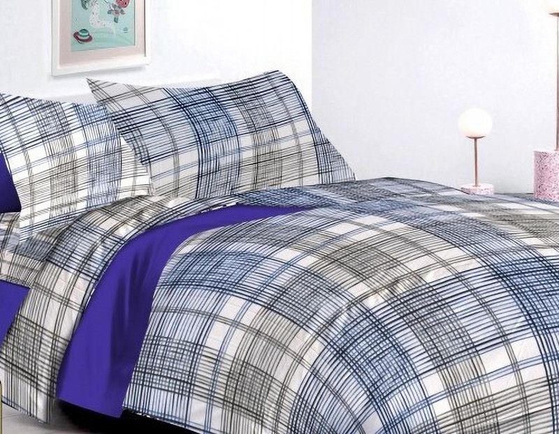 Define Home 230 TC Cotton King Striped Flat Bedsheet  (Pack of 1, AQUA BLUE & GREY)