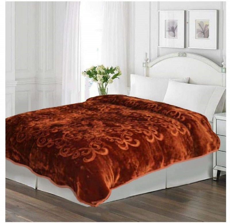 Self Design Double Mink Blanket  (Polyester, Brown)