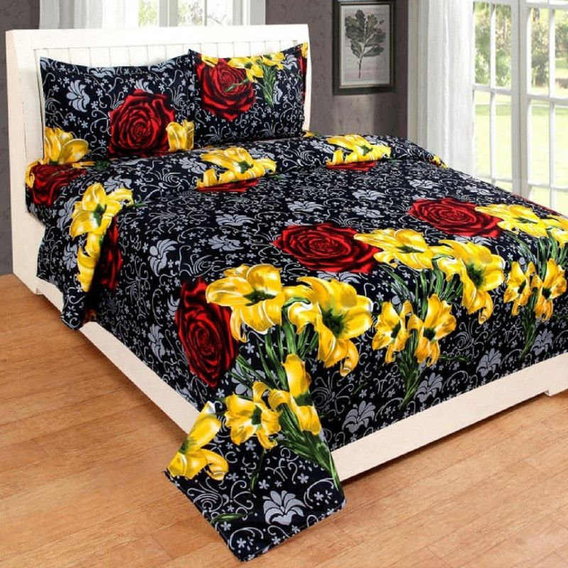 MJJ 180 TC Microfiber Double Printed Flat Bedsheet  (Pack of 1, 21)