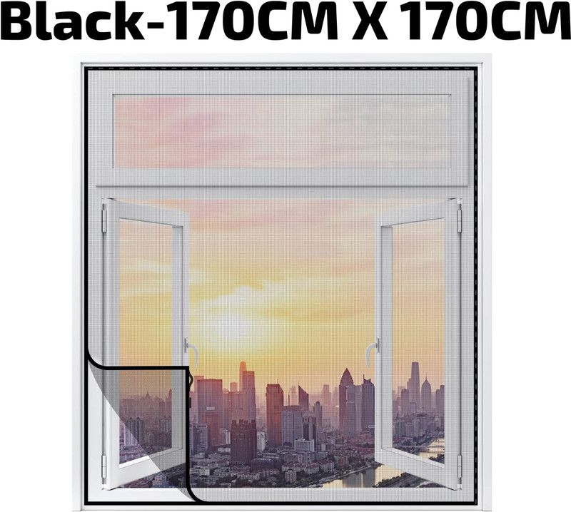 WNE Jaliwale Fibre Adults Washable 120 GSM Fiberglass Pre-Stitched Window Mosquito Net-Black (Size - 170cm x 170cm) Mosquito Net  (Black - 170cm x 170cm, Frame Hung)