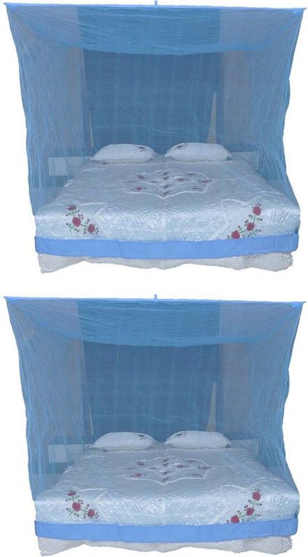 Hot Dealzz Nylon Adults Washable 2 PCS. Nylon Adults Double Bed Foldable Blue color Mosquito Net 6x6 feet Mosquito Net  (Blue, Bed Box)