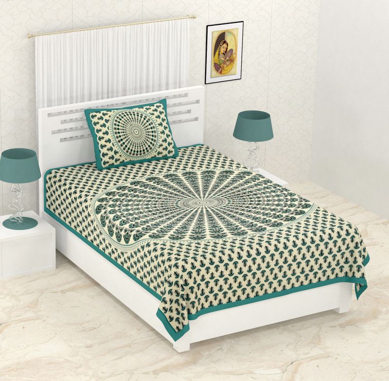 TULSI MA 104 TC Cotton Single Printed Flat Bedsheet  (Pack of 1, Multicolor)