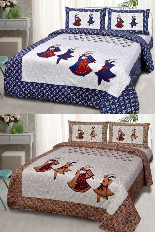 SOMYA GEMS 190 TC Cotton Double Printed Flat Bedsheet  (Pack of 2, Multicolor)
