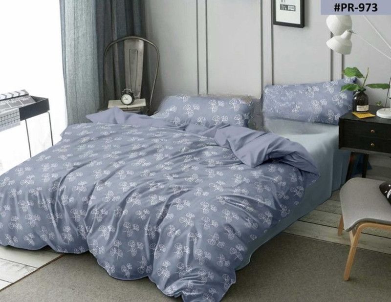MATTINA PRESTO 205 TC Cotton Double Floral Flat Bedsheet  (Pack of 1, Grey)