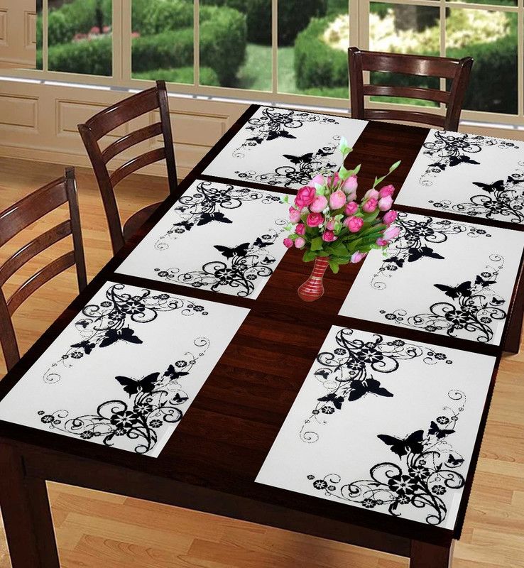Rectangular Pack of 6 Table Placemat  (White, Black, PVC)