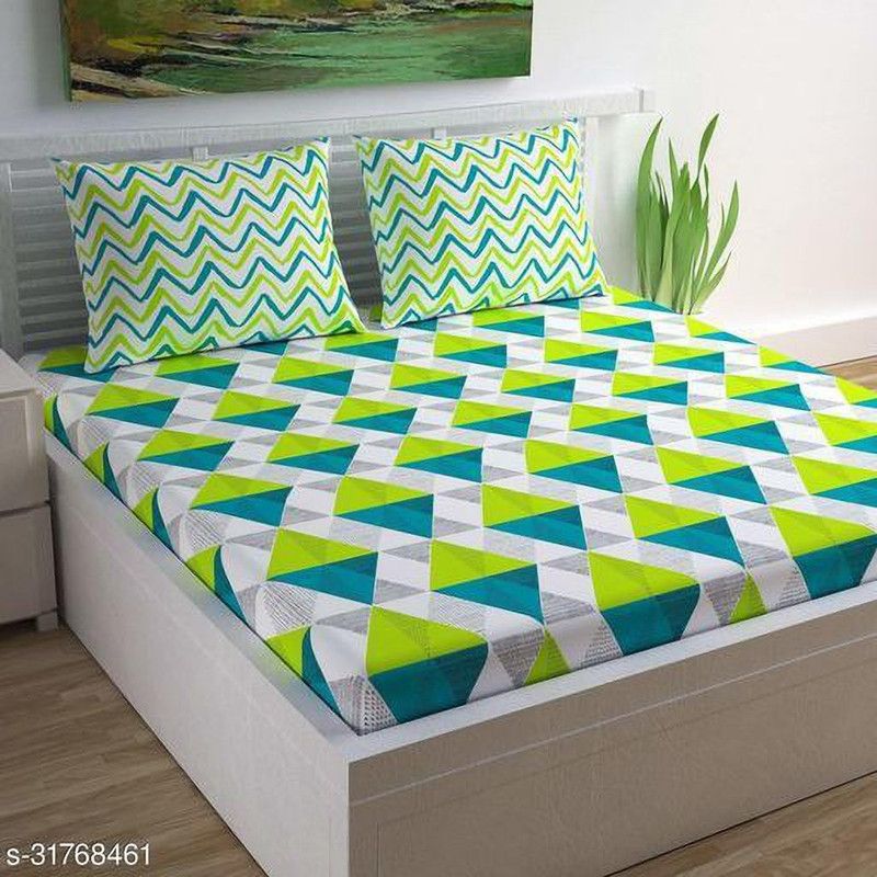210 TC Cotton Double King Printed Bedsheet  (Pack of 1, Green)