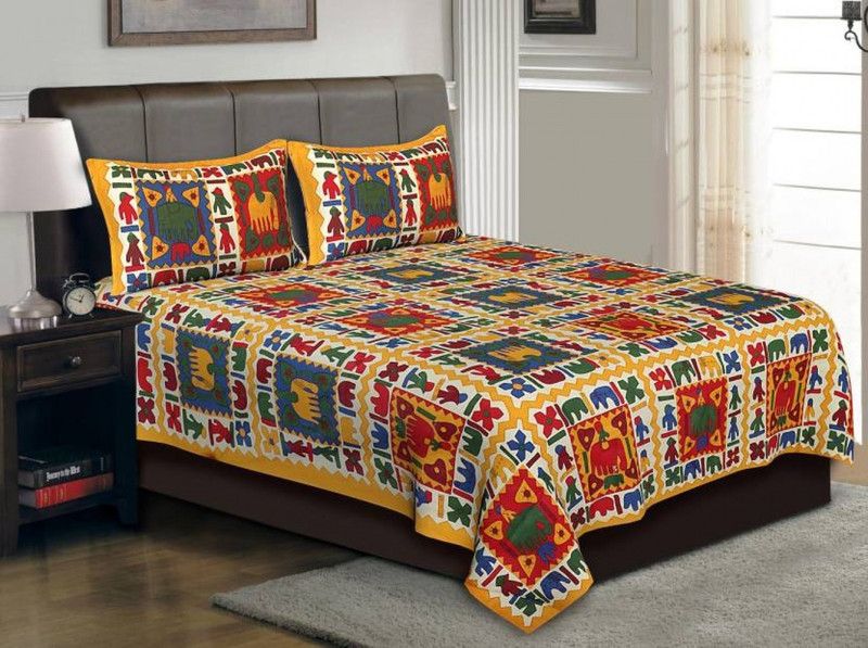 Unique Choice 120 TC Cotton Double Printed Flat Bedsheet  (Pack of 1, Yellow)