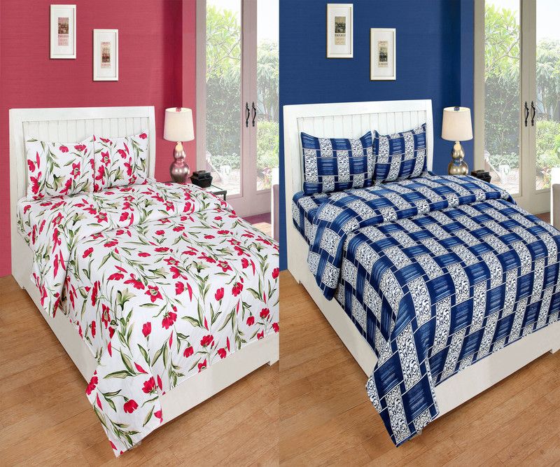 pixer 180 TC Polycotton Double 3D Printed Flat Bedsheet  (Pack of 1, Blue)