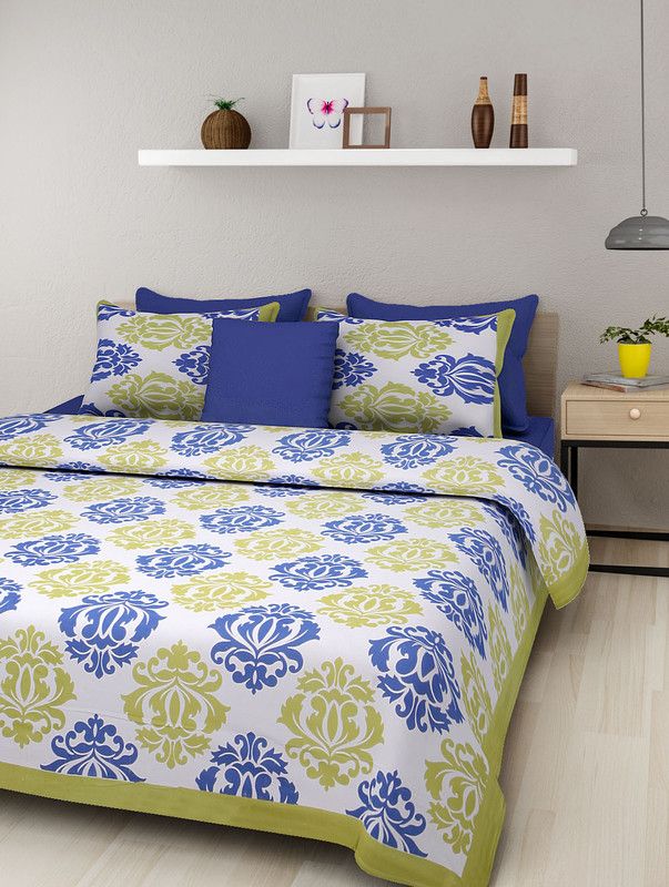Rangelo Rajasthan 280 TC Cotton Double Printed Flat Bedsheet  (Pack of 1, Green)